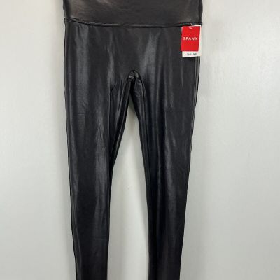 NEW! Spanx Faux Leather Leggings Pants Sz Large Womens Black Stretch