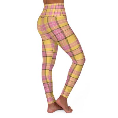 Plaid Yoga Leggings, Girly High Waisted Workout Pants, Women's Activewear