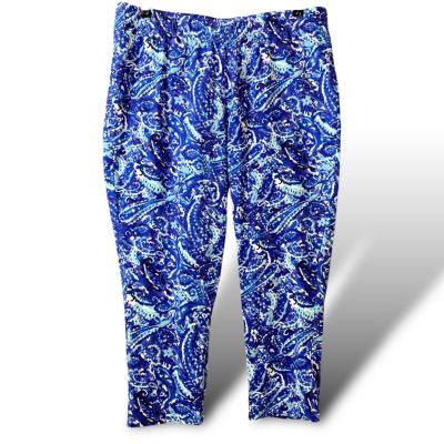 Roaman's Capris Leggings Womens Plus Size 1X (22/24) Blue Paisley Print Pants