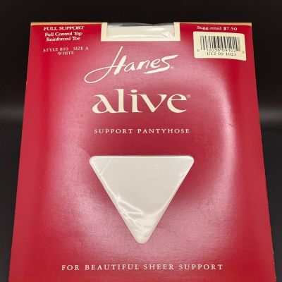 Hanes Alive Full Support Control Top Reinforced Toe Pantyhose Sz A White 810