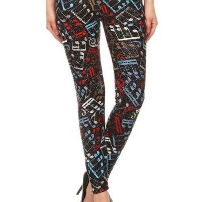 X-Plus Size Womens Buttery Soft Colorful Music Note Leggings