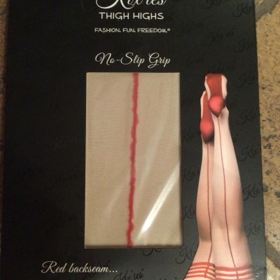 Kix'ies Stockings Hosiery Whitney Red Back Seam Thigh High Beige