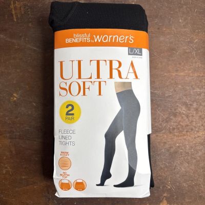 Warner's NEW L/XL Fleece Lined Tights Ultra Soft 2 Pair Black Blissful Benefits