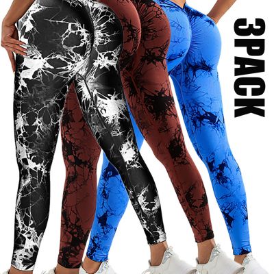 3 Pack High Waisted Scrunch Leggings for Women - Butt Lifting Tie-Dye Style