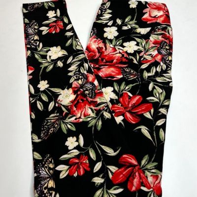 NEW LuLaRoe OS Leggings BLACK BUTTERFLY RED Sage Nature GARDEN Hibiscus Lily