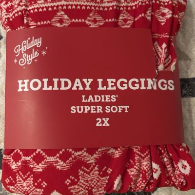 Holiday Style Super Soft Ladies Leggings Size 2X Red White Design New