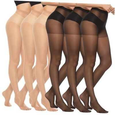 6 Pairs 20D Women's Sheer Tights Ultra Thin Small 3 Pairs Nude & 3 Pairs Black