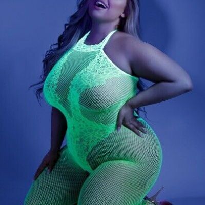 Fantasy Lingerie Plus Size Neon Green Glow In The Dark Fishnet Bodystocking