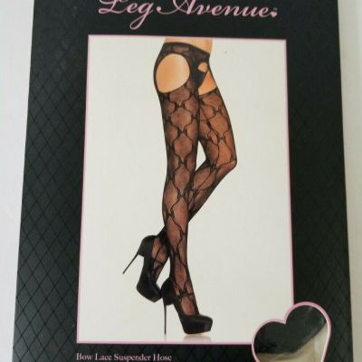 Leg Avenue Fishnet Lace Suspender Pantyhose / Butterfly Pattern  Black #1907