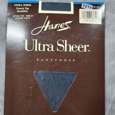 Hanes Pantyhose Ultra Sheer Style 710 Size B Classic Navy Control Top Sandalfoot