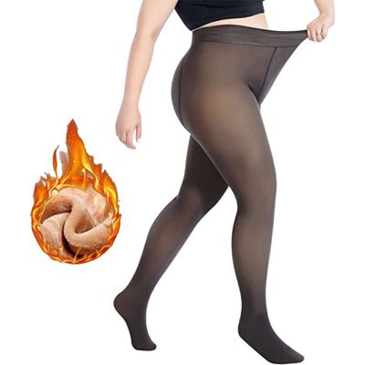 Fleece Lined Tights Women Plus Size Fake Translucent Warm Thick Pantyhose Tights