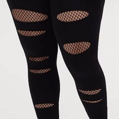 Torrid Women's Plus Size 6 30 Premium Legging Slashed Fishnet Underlay Black New