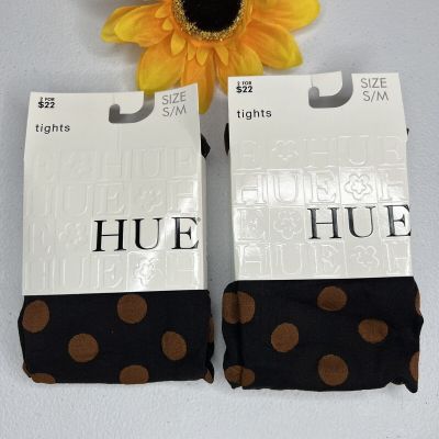 HUE Control Top Tights Womens Size S/M Black Brown Polka Dot Cinnamon 2 Pair New