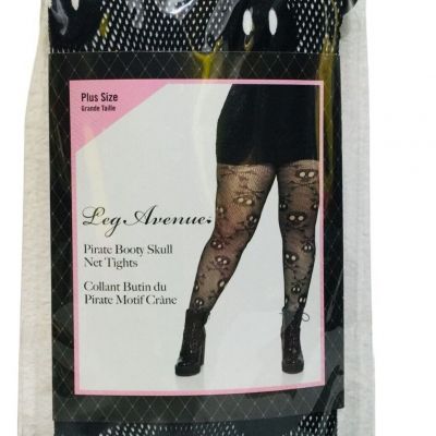 Leg Avenue Black Pirate Booty Skull Net Tights Women's Plus Size 1X/2X