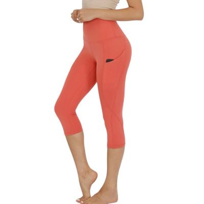 Ododos High Waist Capri Leggings Plus Size 2XL Coral Pockets