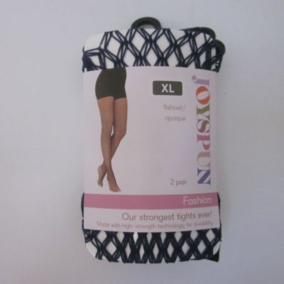 NWT JOYSPUN 2 Pair Navy Fishnet & Black Opaque Tights Hosiery Sz XL