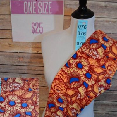 LLR NWT One Size Leggings Deep Red/Cream/Peach Pastries on Royal Blue