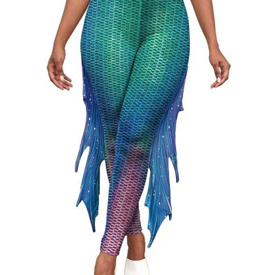 Mermaid Yoga Print Leggings for Women Plus Size Fish Scale High Waisted Pants...