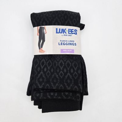 NEW Lukees By Muk Luks Fleece-Lined Diamond Pattern Leggings Black Size 1X/2X