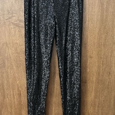 May & July Women's Black Sequins Skinny Pant Leggings Stretch Lined Size Sm