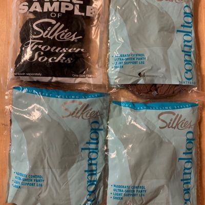 3 Silkies Control Top Pantyhose Queen (XL) Honey Beige NOS 1 Black Trouser Socks