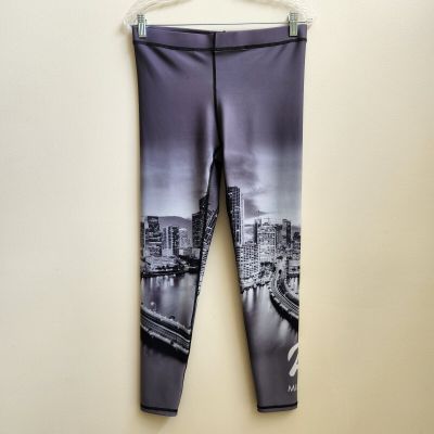 Terez Leggings Women's XL Gray Miami Skyline Print Stretch Legging Pants Workout