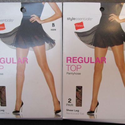 4 Pairs Hanes Style Essentials Regular Top Pantyhose Nude Size B - NEW NIP