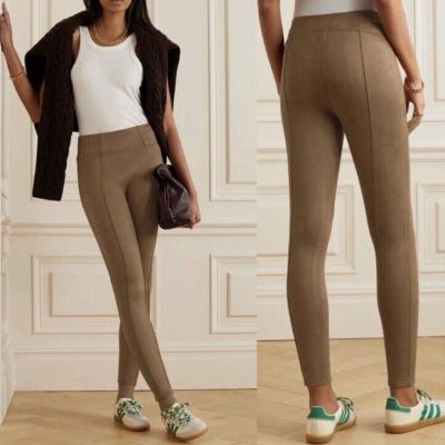 Spanx Faux Suede Leggings In Camel High Waist Pull On Stretch Pants Size XL