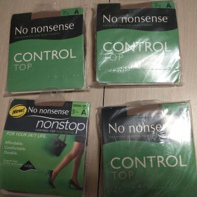 Lot 4 No Nonsense 1 Pair Pack Control Top Tan Pantyhose Size A Premium Nylon