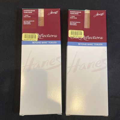 2 Pairs Hanes Kneehighs Toeless Pantyhose Style OC079 Beyond Natural