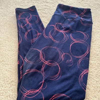 LuLaRoe Dark Blue with Bright Pink Circle Leggings TC Tall & Curvy