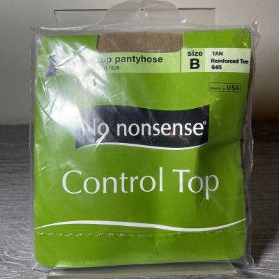 No Nonsense Control Top Pantyhose TAN Size B Trims Tummy Hips Reinforced Toe 045