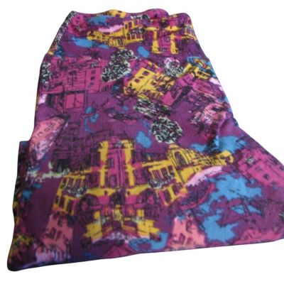 LuLaRoe OS Purple Yellow Blue Pink European Cityscape Leggings