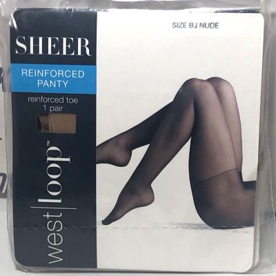 West Loop Sheer Reinforced Panty and Toe Nylon Pantyhose  Size B - Nude UNOPENED