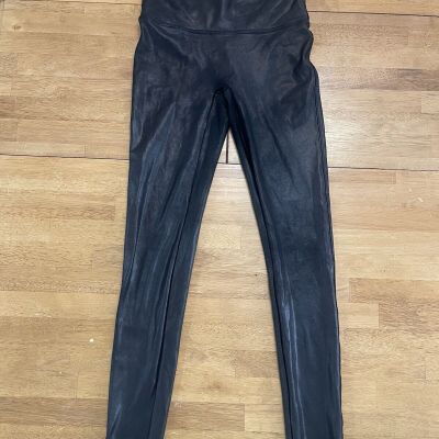 Women's SPANX Black Faux Leather High-Rise Stretch Leggings Size Medium M Med