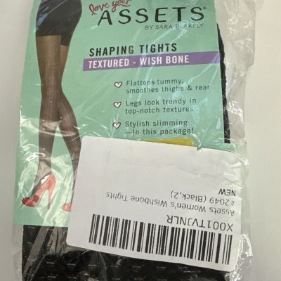 Spanx Love Your Assets Shaping Tights Black Textured Wish Bone Size 2 NEW