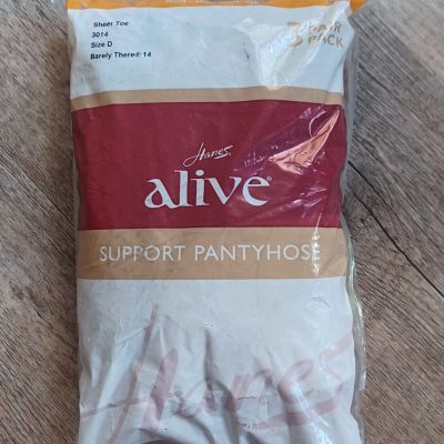 Hanes Alive Support Pantyhose Size D Sheer Toe Barely There 3 Pairs Pack