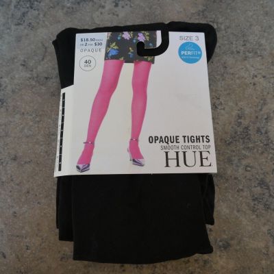 NWT! HUE SZ 3 Black Opaque Tights U4690