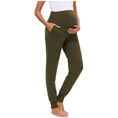 Women's Solid Color Maternity Casual Pants Stretchy Lounge Workout Pants with