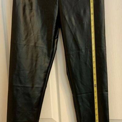 Sz Lg Ladies Faux Leather High Rise P/U Shiny Leggings-C Photos 4 Measurements