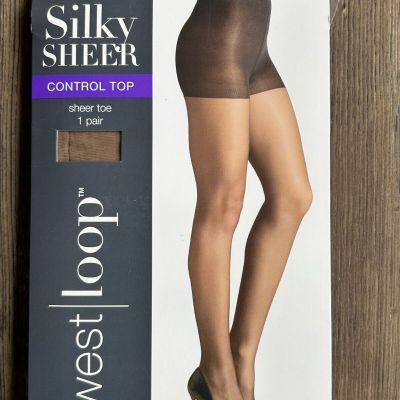 West Loop Silky Sheer Control Top Sheer Toe, Sz. B, Tan