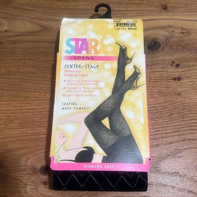 NWT STAR Power by Spanx Shaping Tights Backdrop Black Diamond Daze Size B