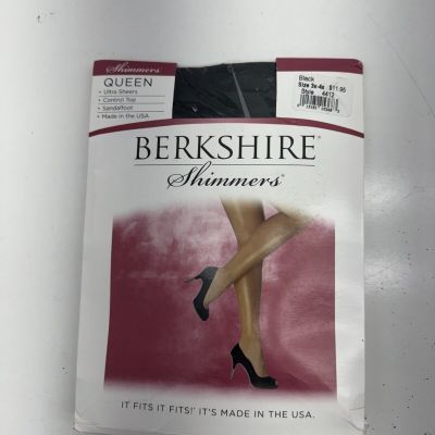 Berkshire Shimmers Black Ultra Sheer Control Top Pantyhose Womens Size Queen