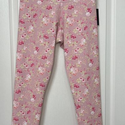 Onzie Women's Pink Floral High-Rise Leggings Pants Size M/L Ribbed