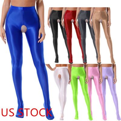 US Women Glossy Oil Yoga Pants Tights Training Sports Fitness Pantyhose Elastic