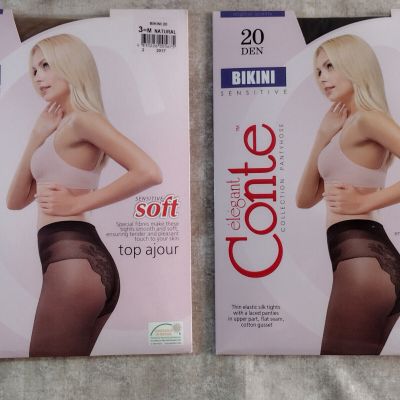 ELEGANT CONTE Pantyhose – Natural & Mocha - Size: 3 - 2 Pairs - Sexy! Gorgeous!