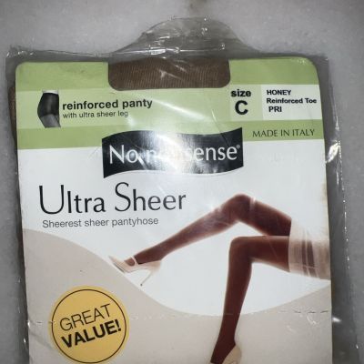 No Nonsense Ultra Sheer Reinforced Toe Panty Pantyhose Size C HONEY Italy