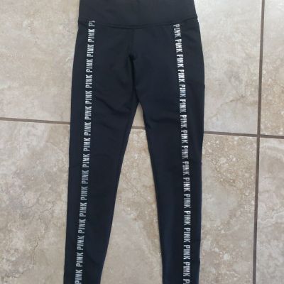 PINK Victoria's Secret Cozy Womens XS Black Stretch Workout Leggings Pockets