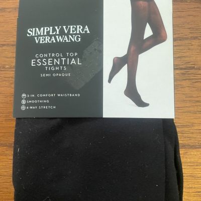 New Simply Vera Vera Wang Size 2, Black Control Top Essential Tights Semi Opaque