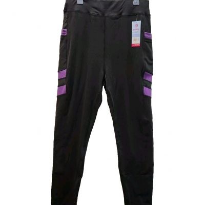 Pop Fit 3XL Womens Black/Purple High Rise With Pockets Leggings POP3777-25